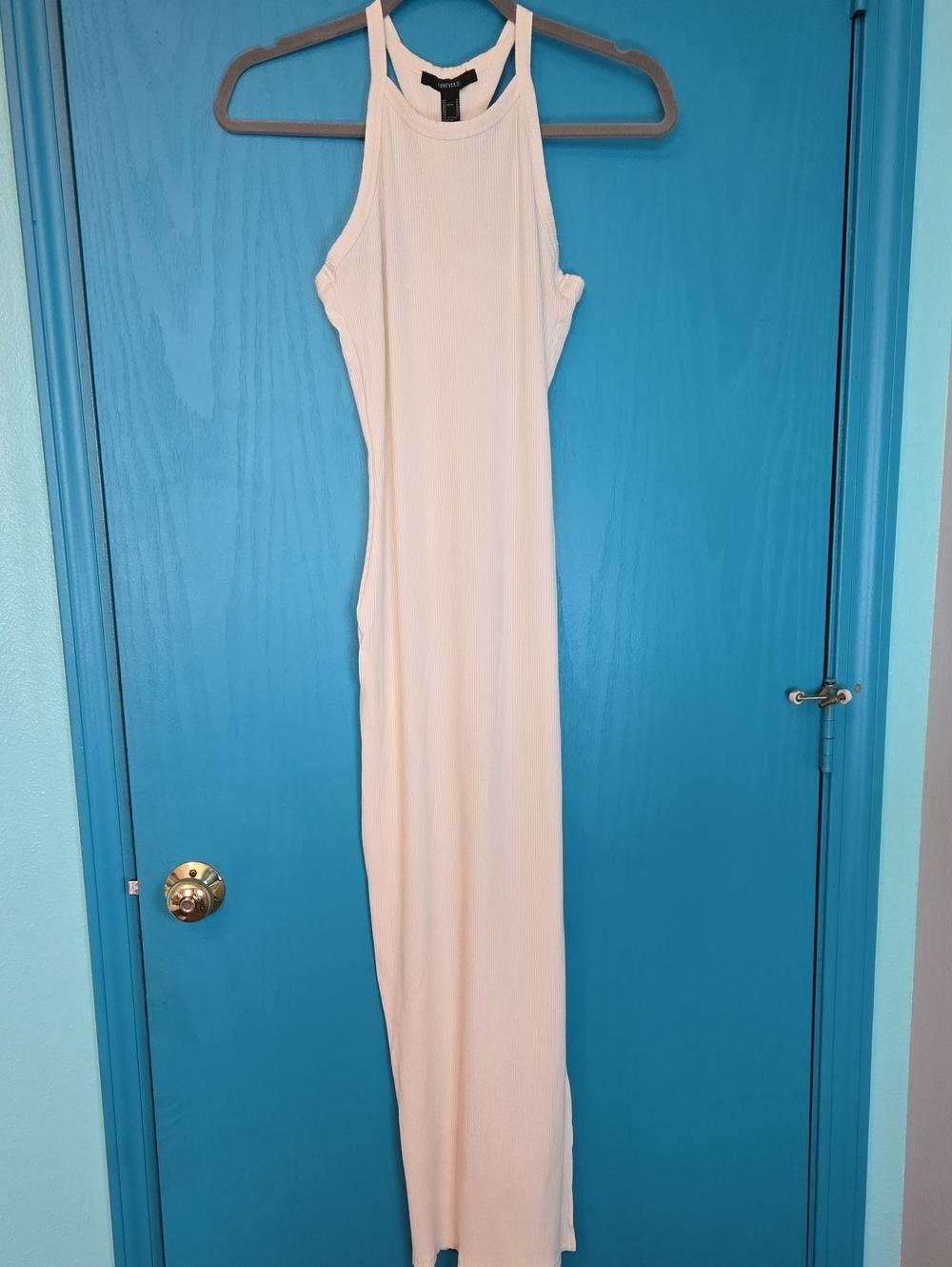 Womens Forever 21 Cream High-Neck Sleeveless Maxi Dress